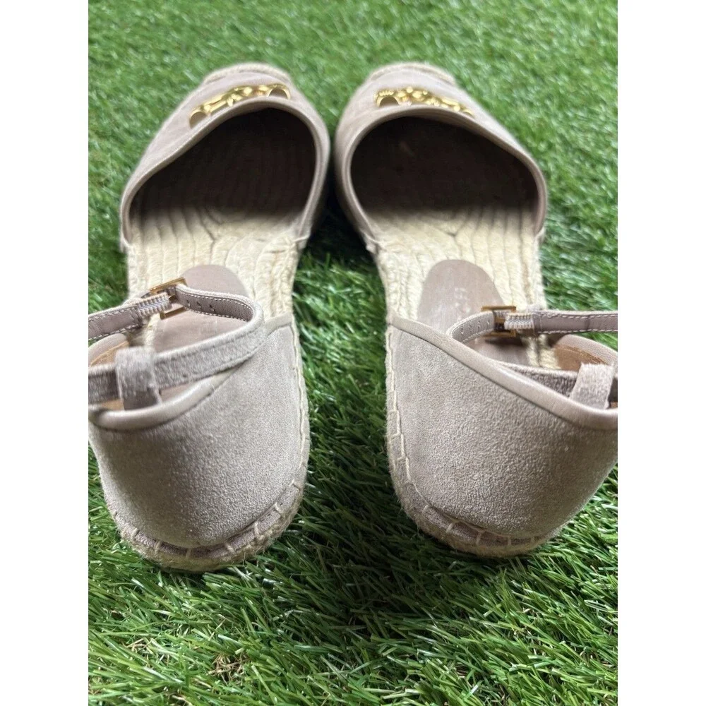 Tory Burch Eleanor Dorsay Logo Plaque Espadrilles Sz 7.5 Ankle Strap